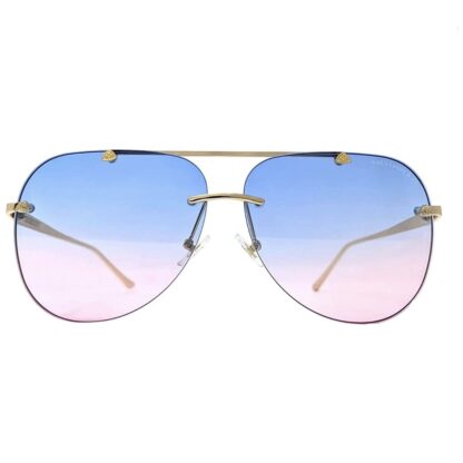 K&L's Luxury & Co. Gold Metal Alloy Aviator Sunglasses K02122021 Gradient Rimless Lens for Men and Women (Blue/Pink)